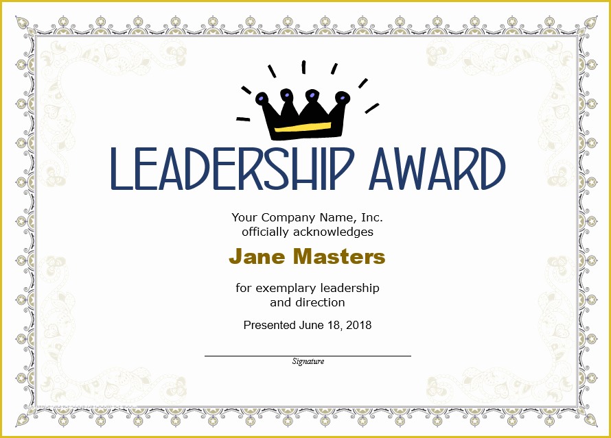 Leadership Award Certificate Template Free Of Leadership Award Templates