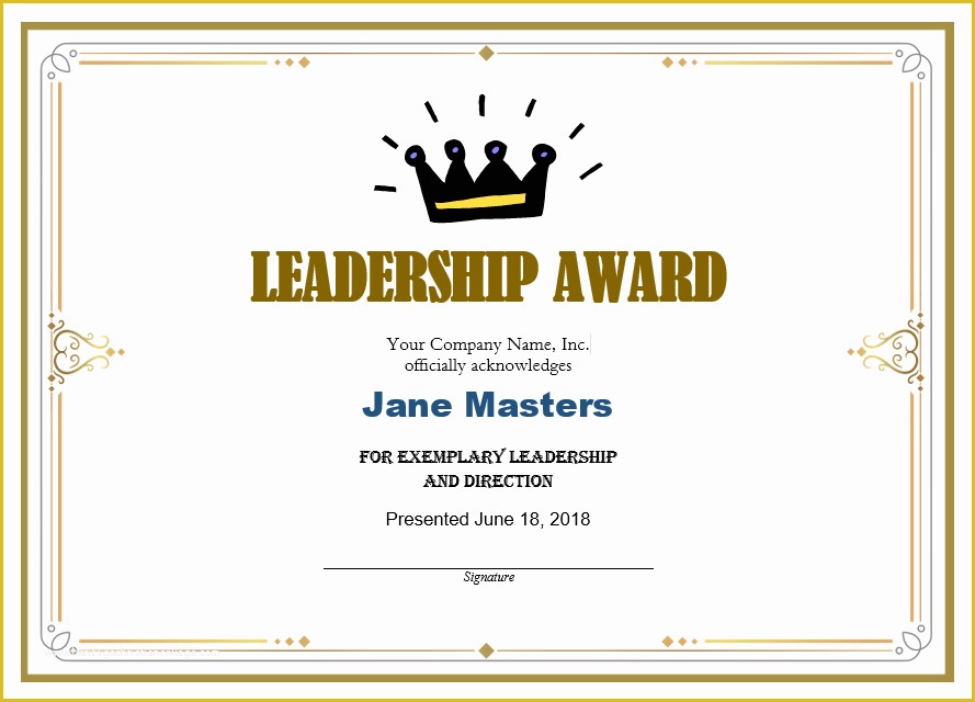 Leadership Award Certificate Template Free Of Leadership Award Templates