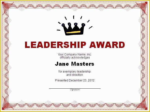 Leadership Award Certificate Template Free Of Leadership Certificate Template
