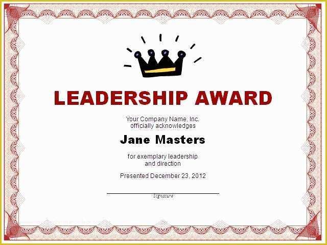 Leadership Award Certificate Template Free Of Template for Award Certificate