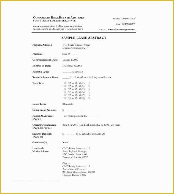 Lease Abstract Template Word Free Of 17 Lease Template Doc Pdf