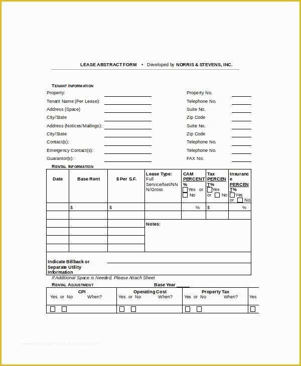 Lease Abstract Template Word Free Of Lease Template 7 Free Word Documents Download