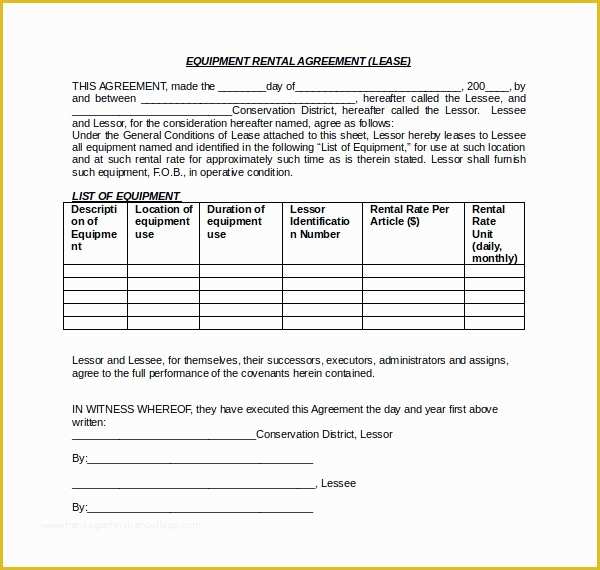 Lease Agreement Equipment Template Free Of 11 Equipment Lease forms to Download for Free