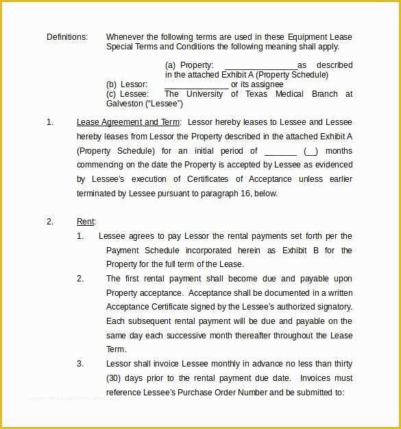 Lease Agreement Equipment Template Free Of 7 Equipment Lease Agreement Templates – Samples Examples