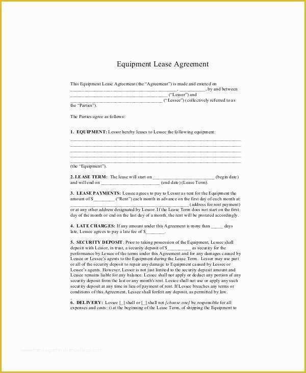 Lease Agreement Equipment Template Free Of 8 Equipment Lease Templates Free Pdf Google Docs