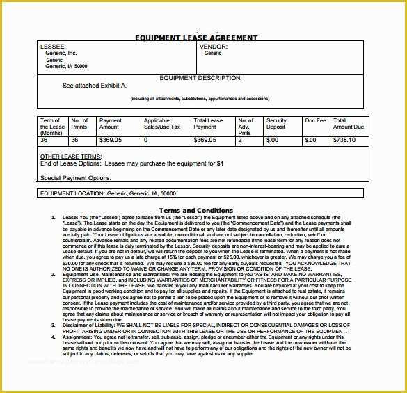 Lease Agreement Equipment Template Free Of 9 Equipment Lease Agreement Templates