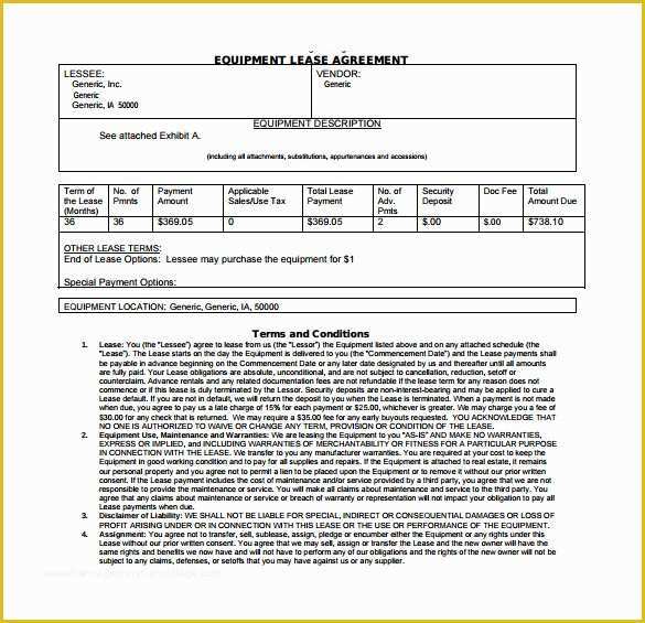 Lease Agreement Equipment Template Free Of 9 Equipment Lease Agreement Templates
