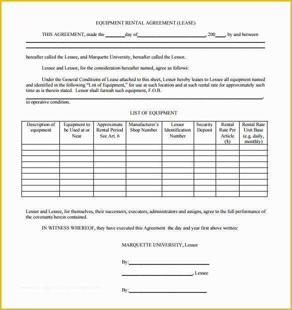 Lease Agreement Equipment Template Free Of Sample Equipment Rental Agreement Template 15 Free