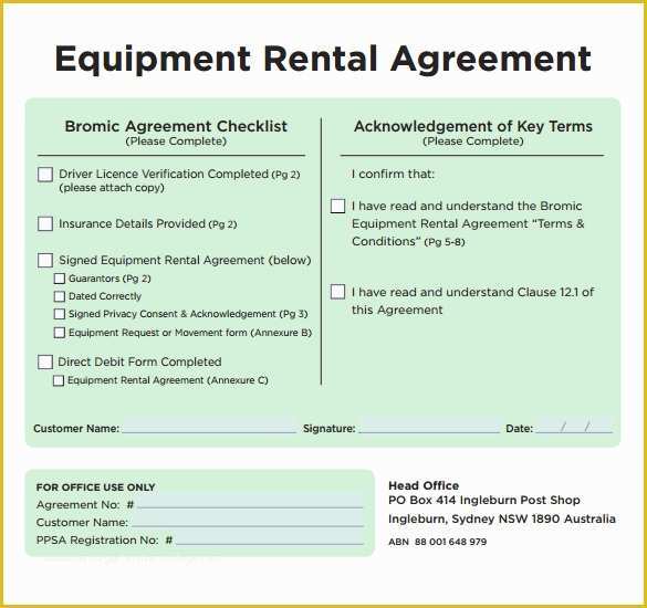 Lease Agreement Equipment Template Free Of Sample Equipment Rental Agreement Template 9 Free