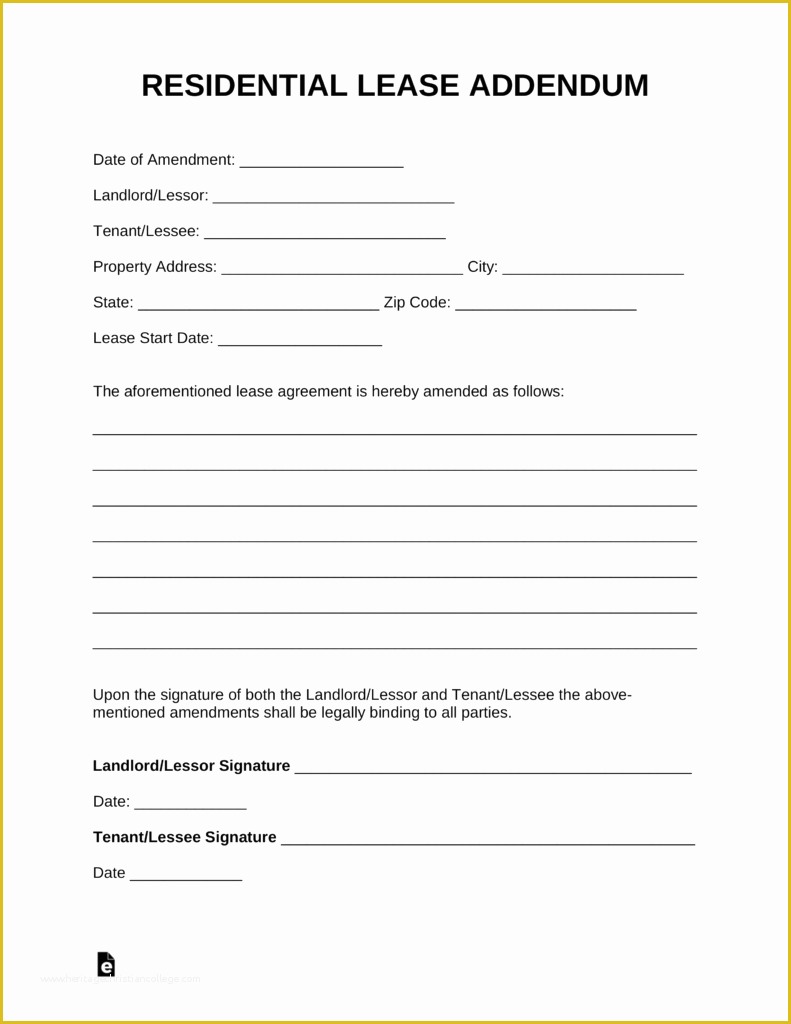 Lease Template for Free Of Free Residential Lease Addendum Template Pdf