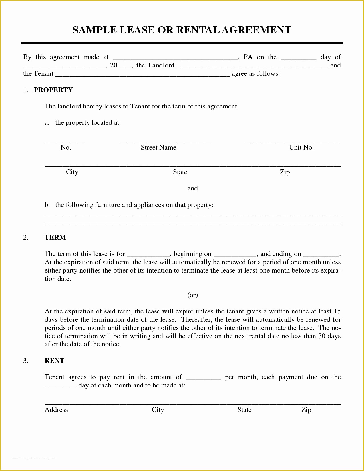 Lease Template for Free Of Sample Lease or Rental Agreement