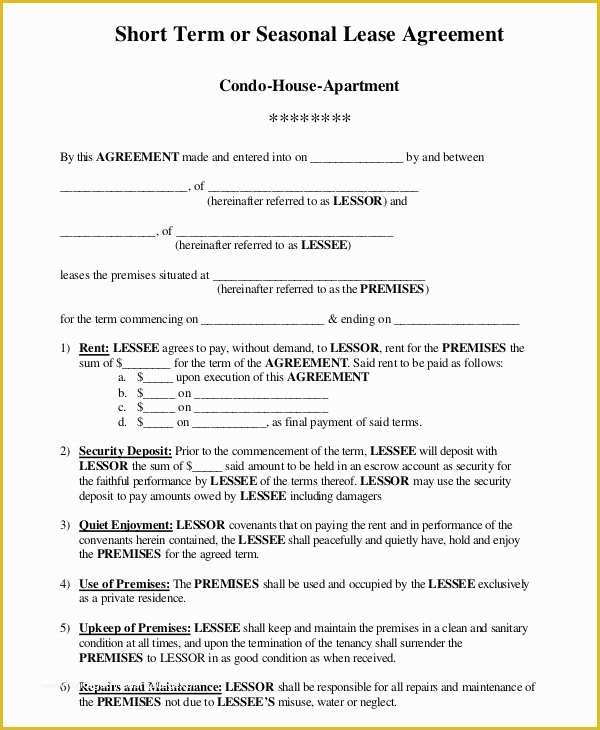 Lease Template Free Download Of Short Term Rental Agreements Design Templates