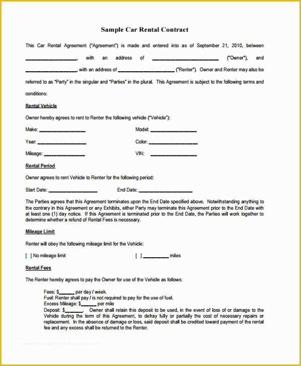 Lease to Own Agreement Template Free Of 38 Sample Free Contract forms