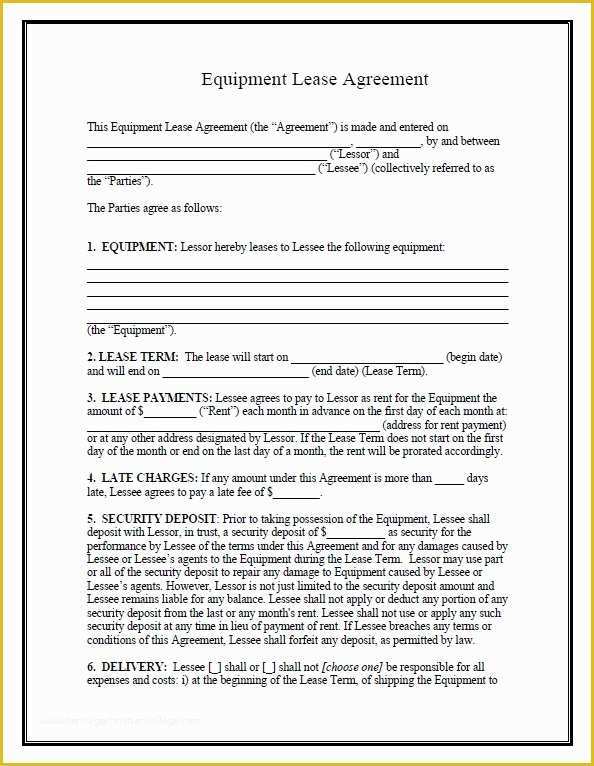 Lease to Own Agreement Template Free Of Equipment Lease Template