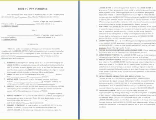 Lease to Own Agreement Template Free Of Free Contract Templates Word Pdf Agreements