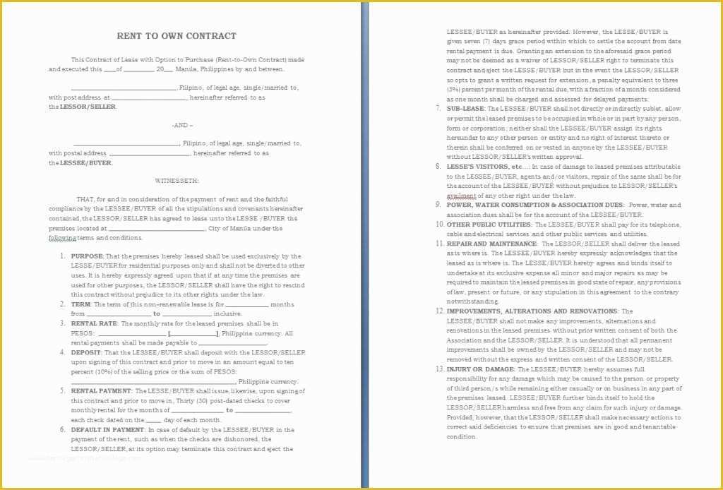 Lease to Own Agreement Template Free Of Free Contract Templates Word Pdf Agreements