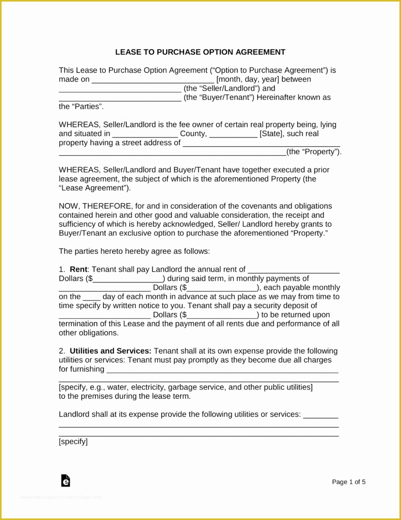 Lease to Own Agreement Template Free Of Free Residential Lease with An Option to Purchase