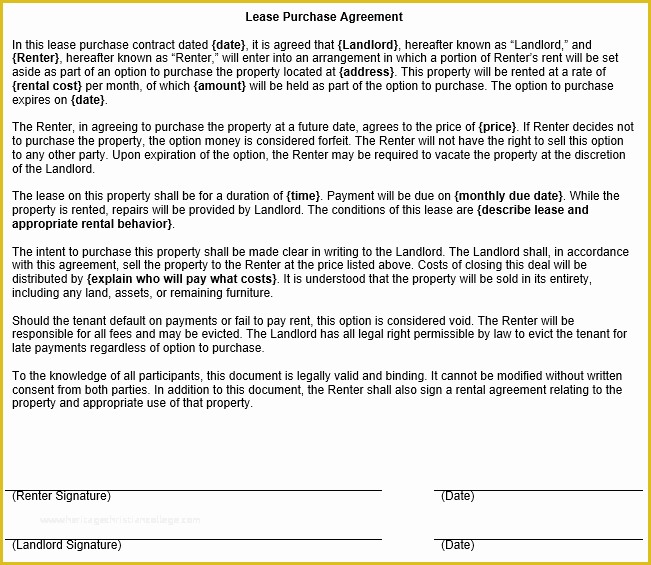 Lease to Own Agreement Template Free Of Lease Purchase Contract Template
