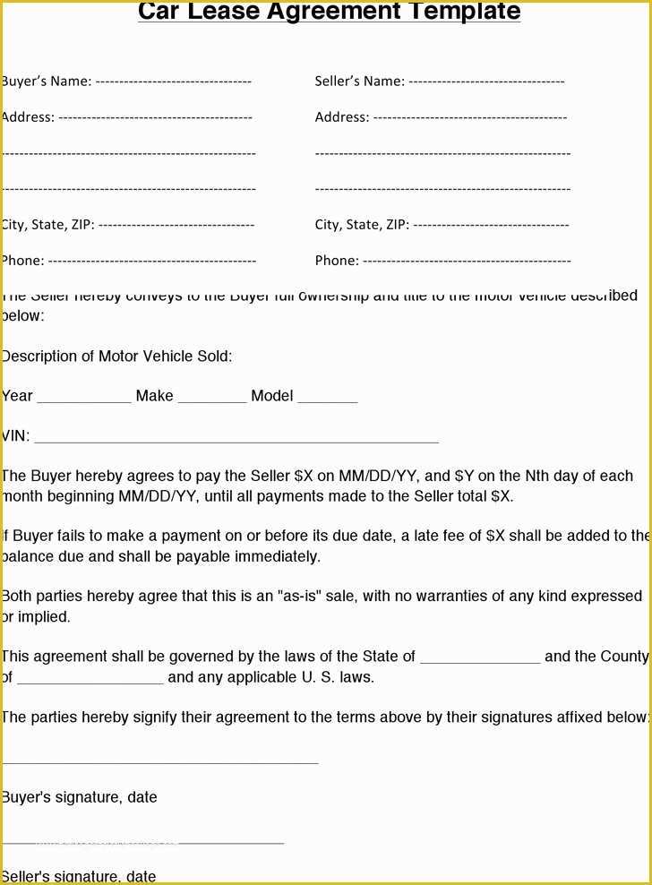 Lease to Own Agreement Template Free Of Lease to Own Car Agreement Plete Vehicle Lease