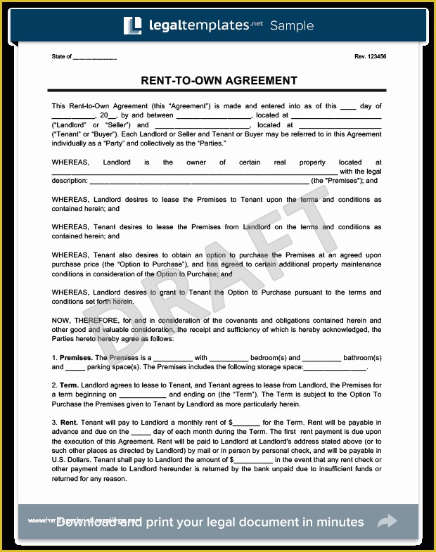 Lease to Own Agreement Template Free Of Rent to Own Agreement