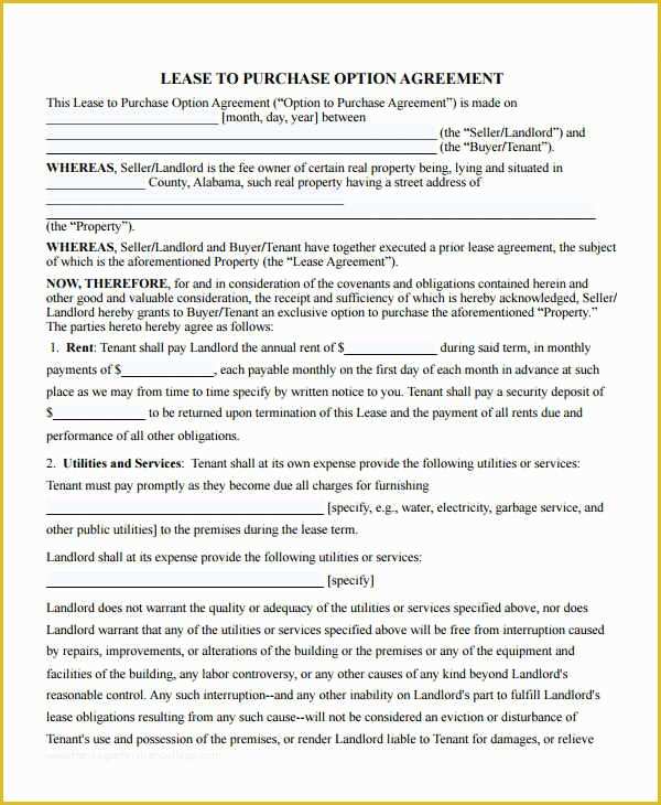Lease to Own Agreement Template Free Of Rent to Own Contract Template 9 Free Word Excel Pdf