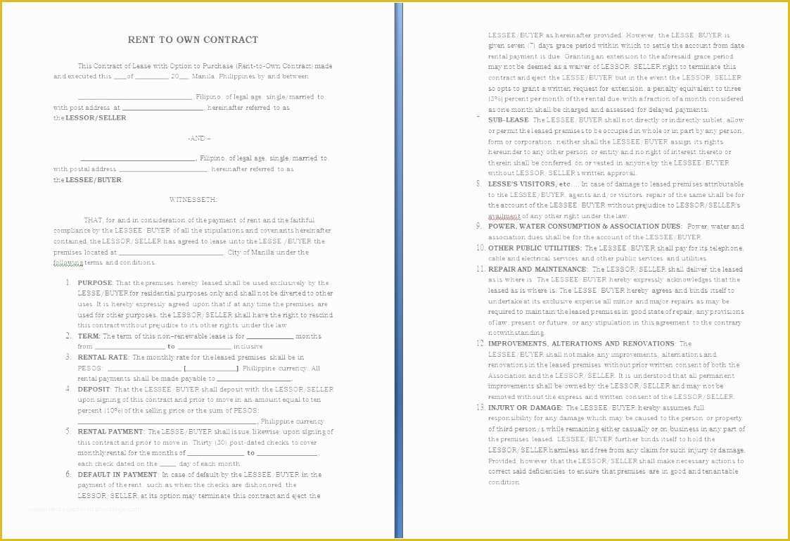 Lease to Own Template Free Of 5 Rent to Own Agreement Template Sriet