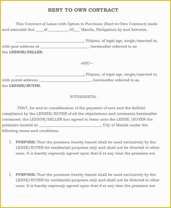 Lease to Own Template Free Of 5 Rent to Own House Contract Samples &amp; Templates Pdf