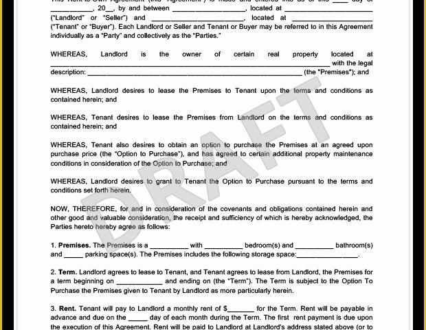 Lease to Own Template Free Of Rent to Own Agreement