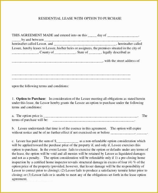 Lease to Own Template Free Of Rent to Own Home Contract 7 Examples In Word Pdf