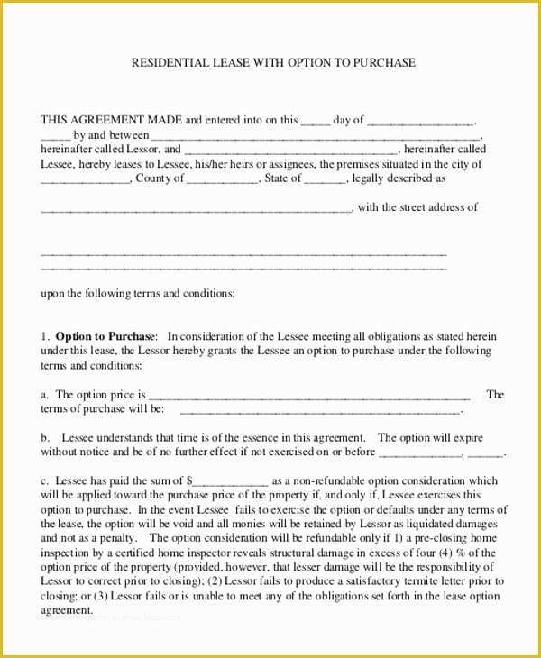 Lease to Own Template Free Of Rent to Own Home Contract 7 Examples In Word Pdf