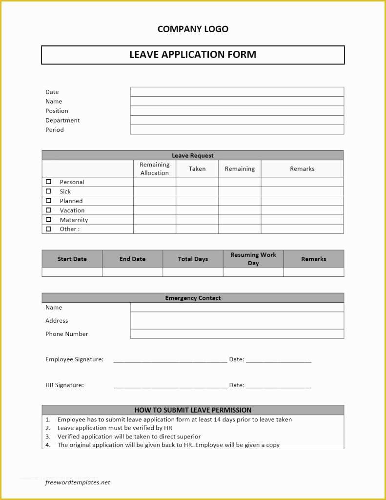 Leave Application form Template Free Download Of Leave Application form