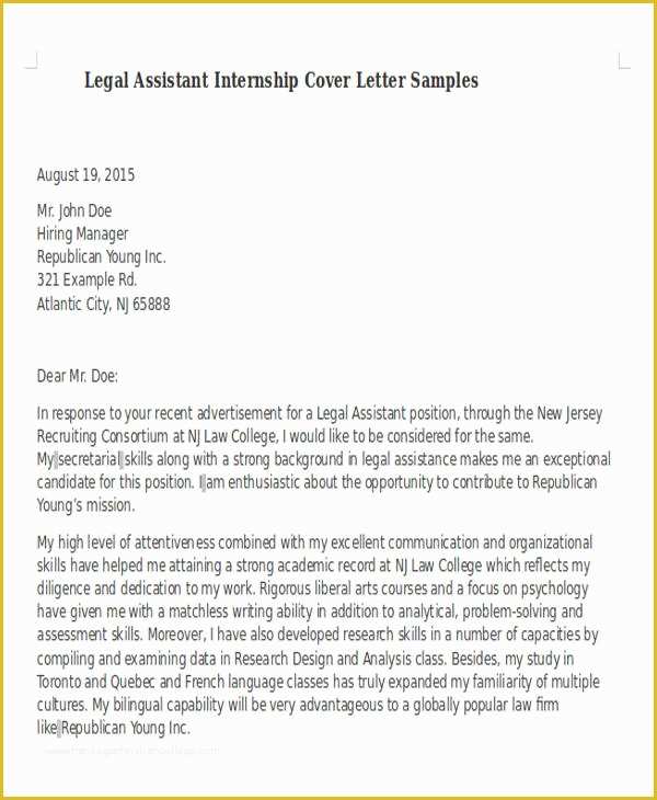 Legal Letters Templates for Free Of 8 Legal assistant Cover Letter Examples In Word Pdf
