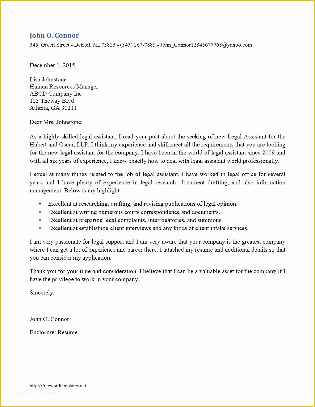 Legal Letters Templates for Free Of Cover Letter Template Legal assistant