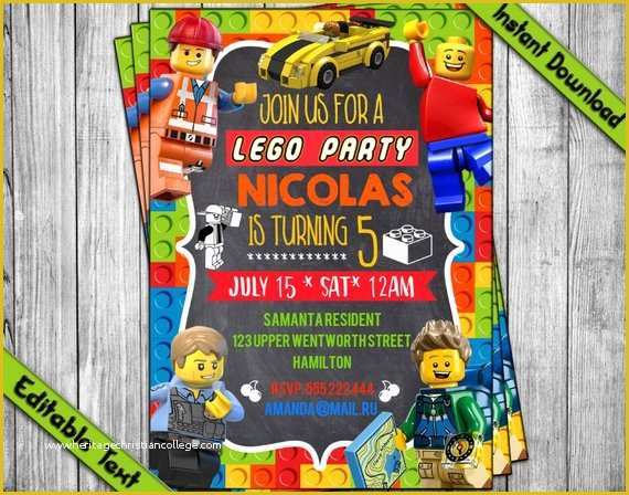 Lego Invitation Template Free Download Of Instant Download Lego Invitation Lego Birthday Invitation