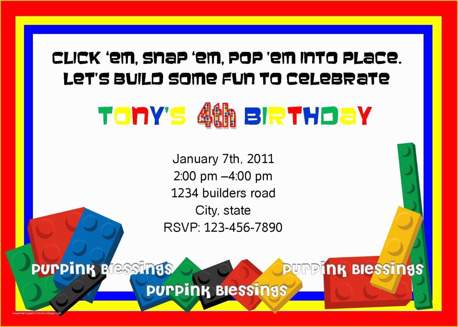 Lego Invitation Template Free Download Of Lego Birthday Party Invitation Wording