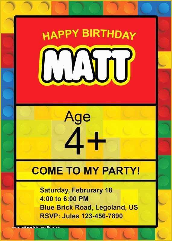 Lego Invitation Template Free Download Of Lego Invitation Lego Birthday Party Invitation Lego