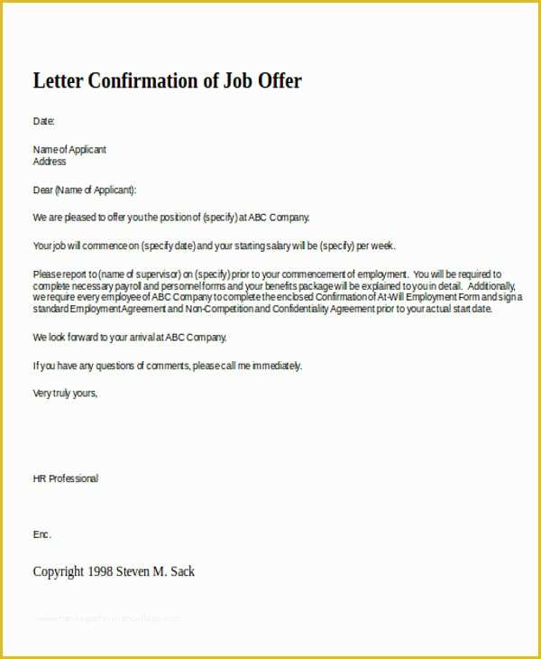 Letter Confirming Employment Free Template Of 16 Confirmation Letter Templates Pdf Doc