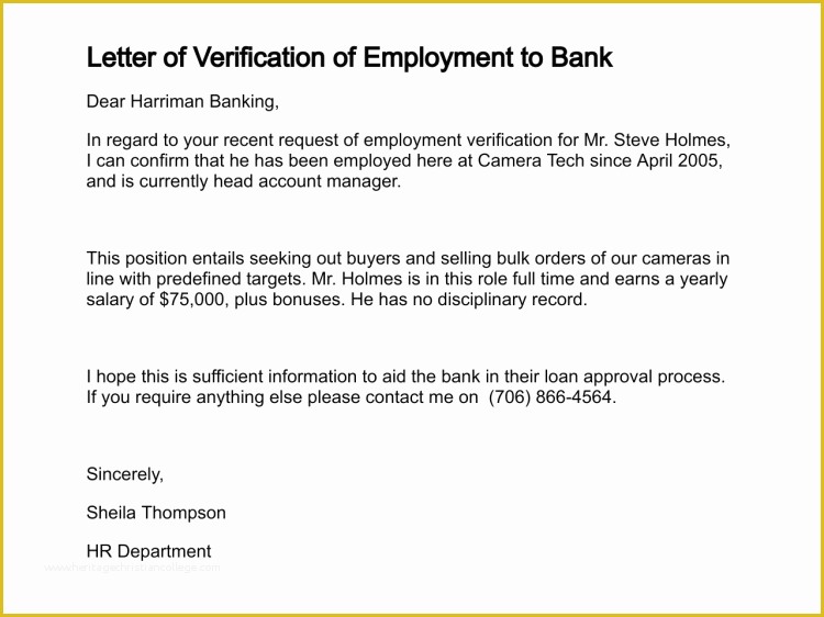 Letter Confirming Employment Free Template Of Confirmation Employment Letter for Bank