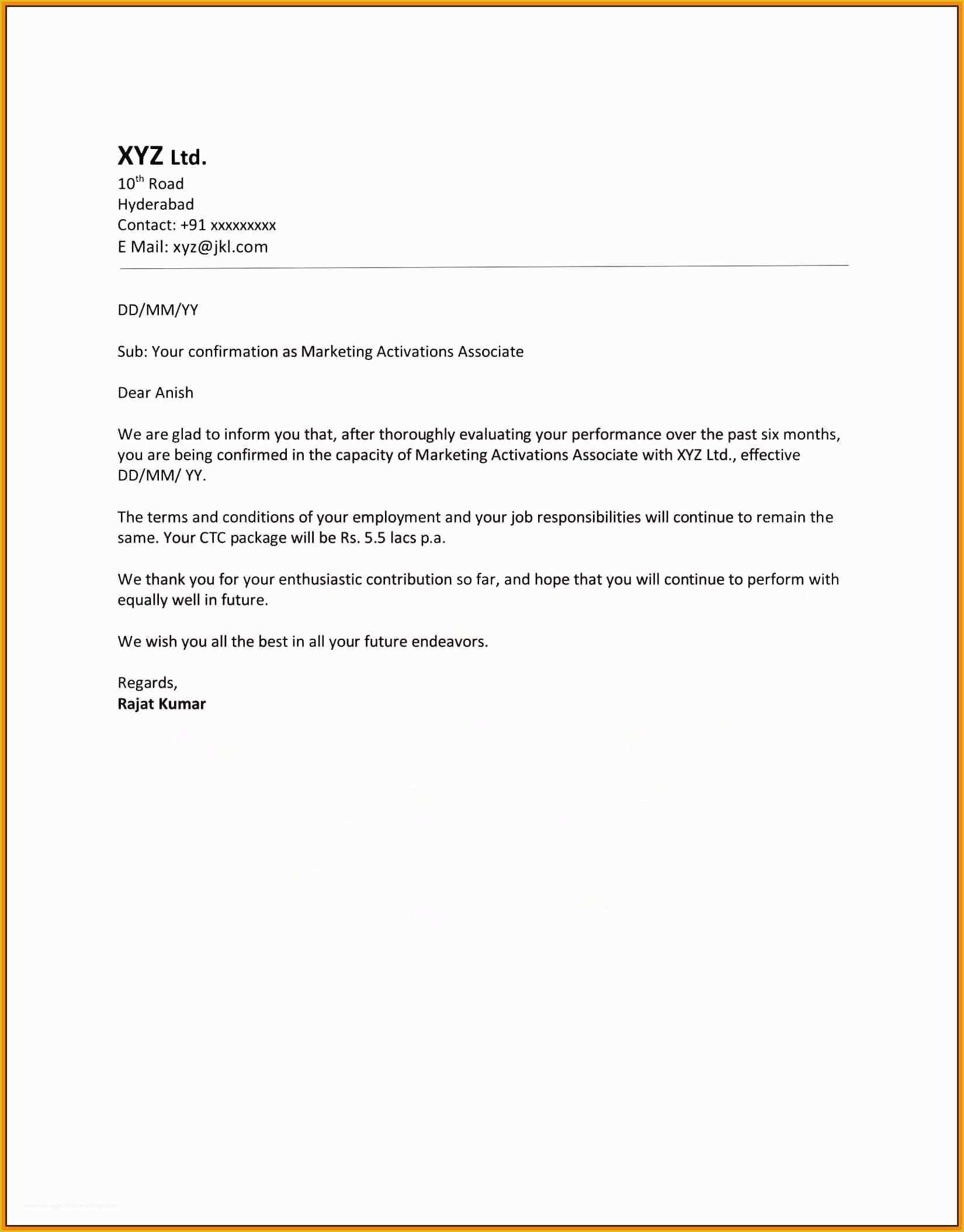 Letter Confirming Employment Free Template Of Employment Confirmation Letter Template Doc Sample