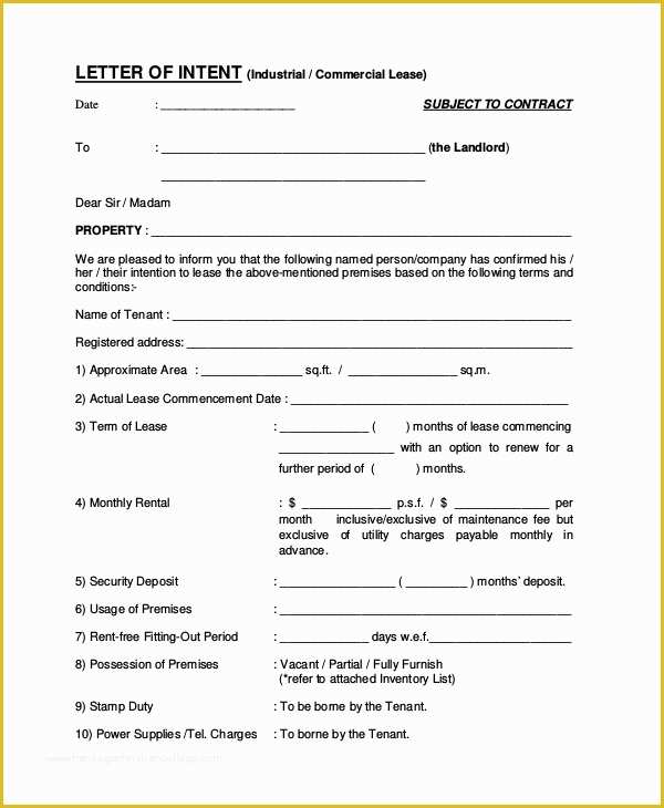 Letter Of Intent to Lease Template Free Of 10 Letter Of Intent Examples