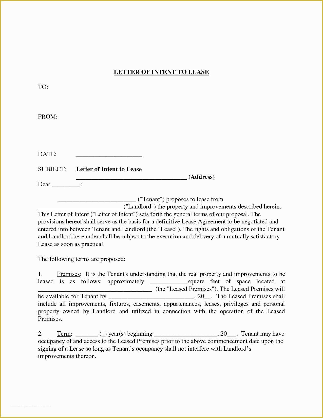 Letter Of Intent to Lease Template Free Of Free Letter Intent to Lease Mercial Space Template