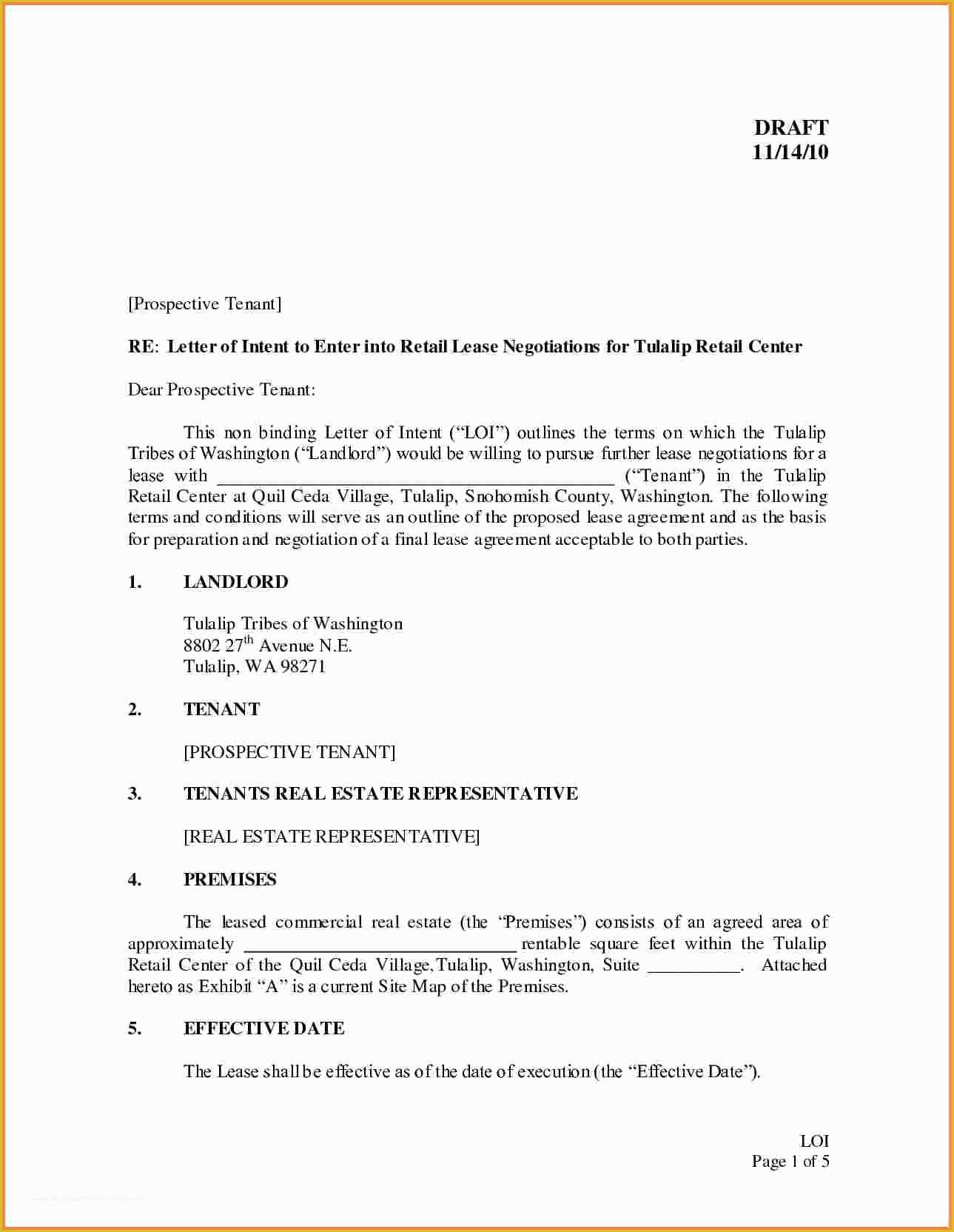 Letter Of Intent to Lease Template Free Of Letter Intent to Lease Mercial Property Template