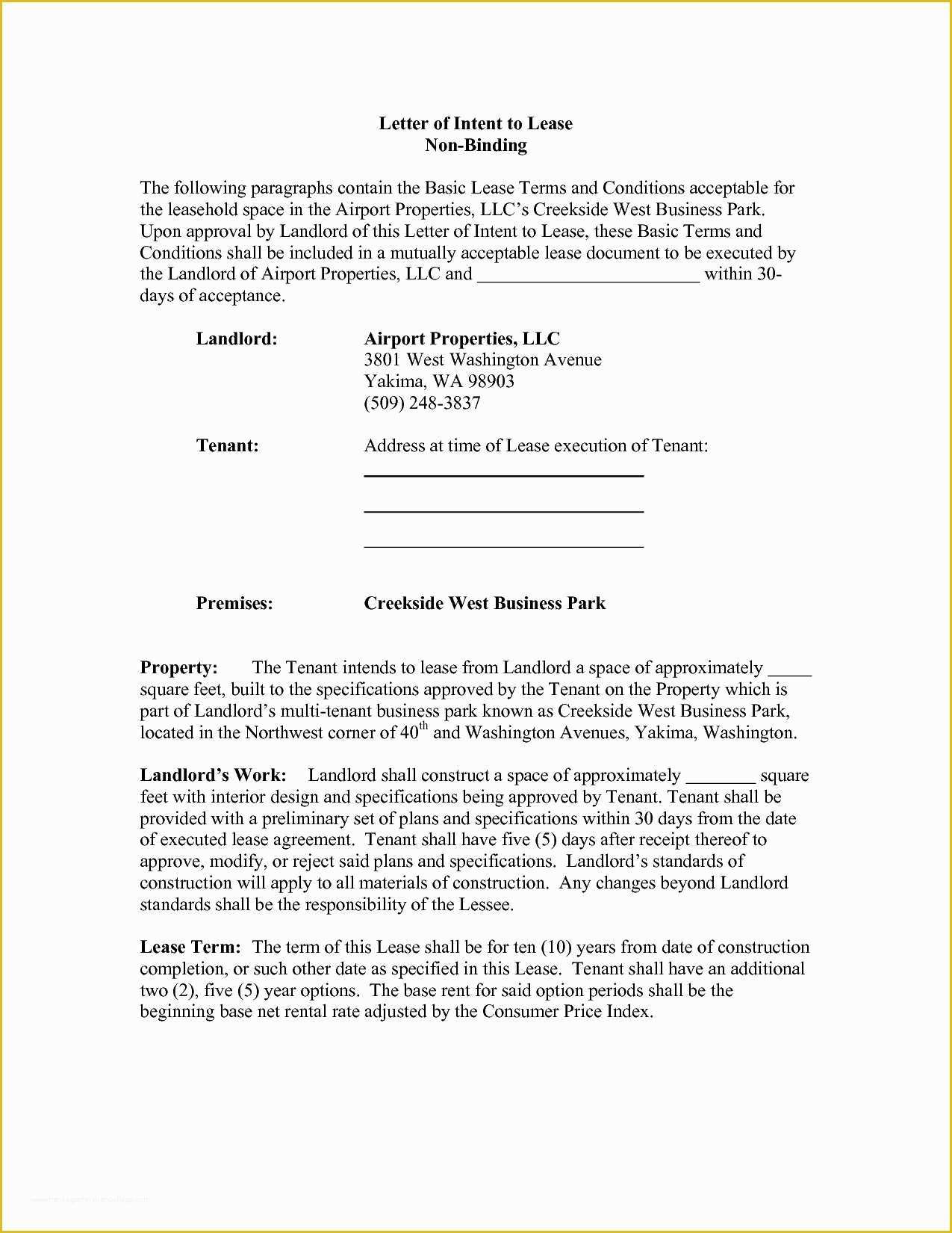 Letter Of Intent to Lease Template Free Of Letter Intent to Lease Mercial Property Template
