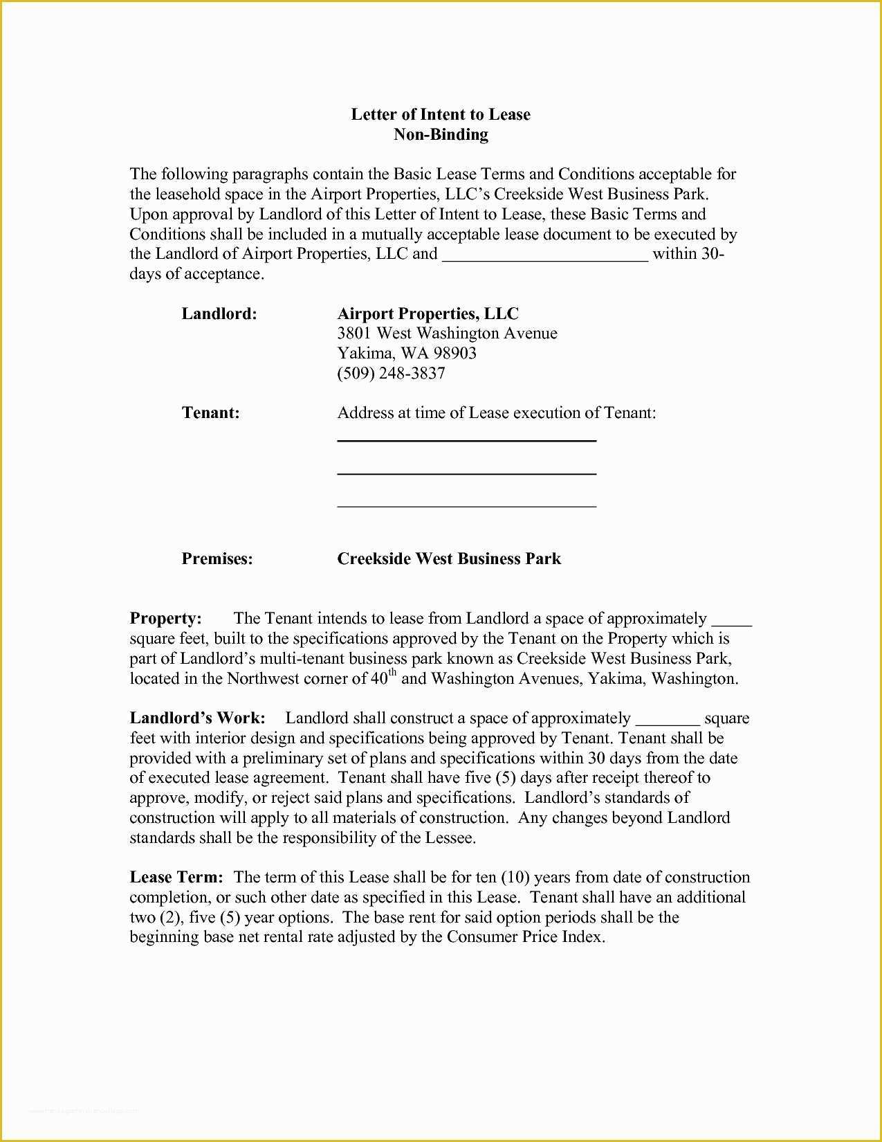 Letter Of Intent to Lease Template Free Of Letter Intent to Lease Mercial Property Template