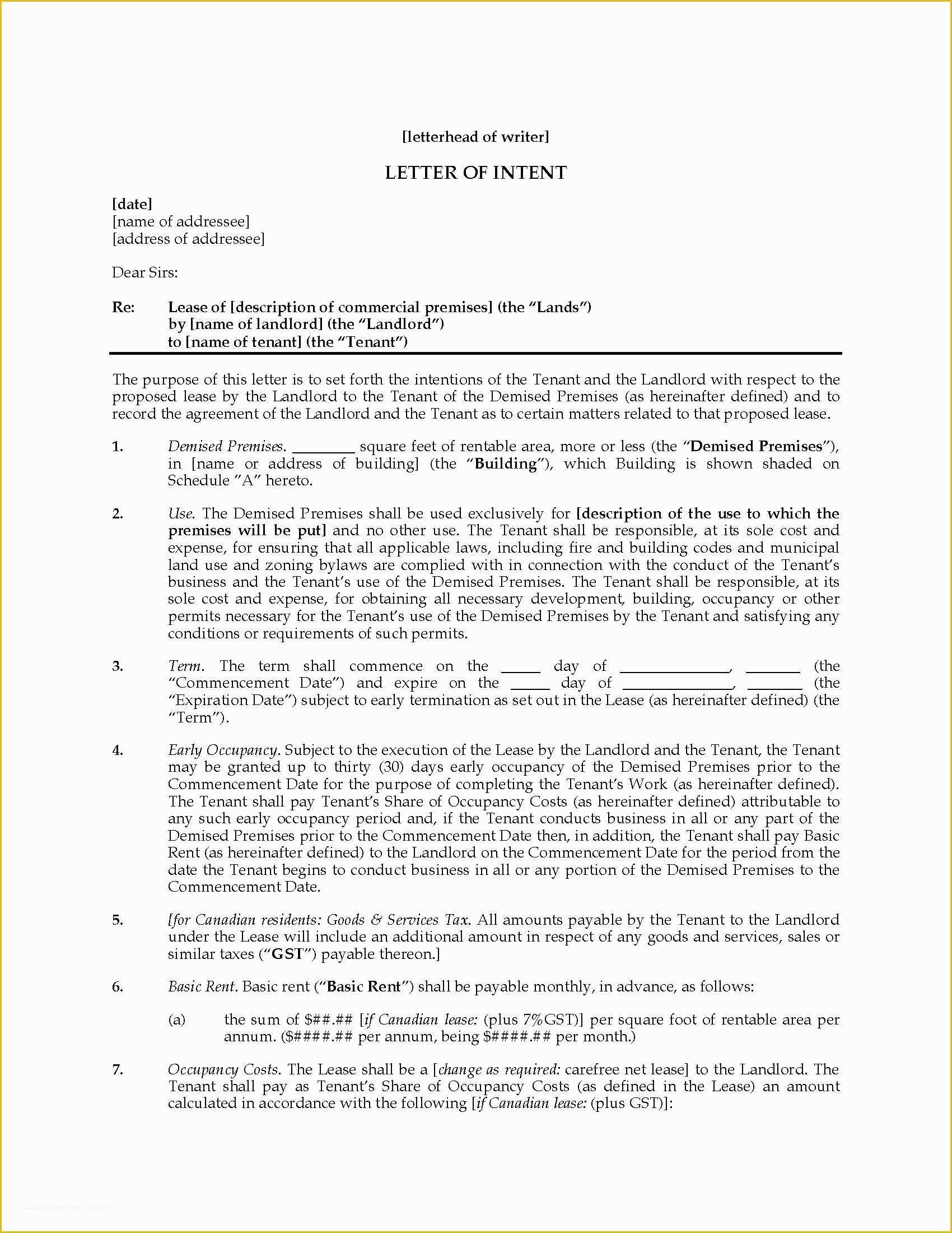 Letter Of Intent to Lease Template Free Of Letter Intent to Rent Template Examples