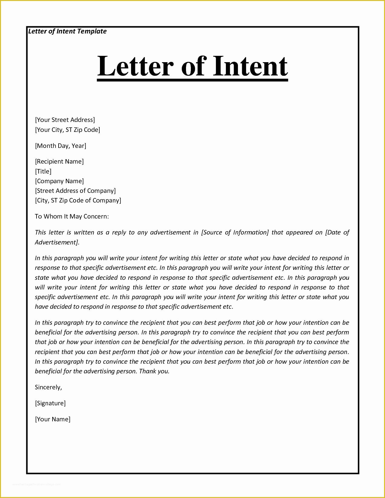 Letter Of Intent to Purchase Business Template Free Of Letter Intent format
