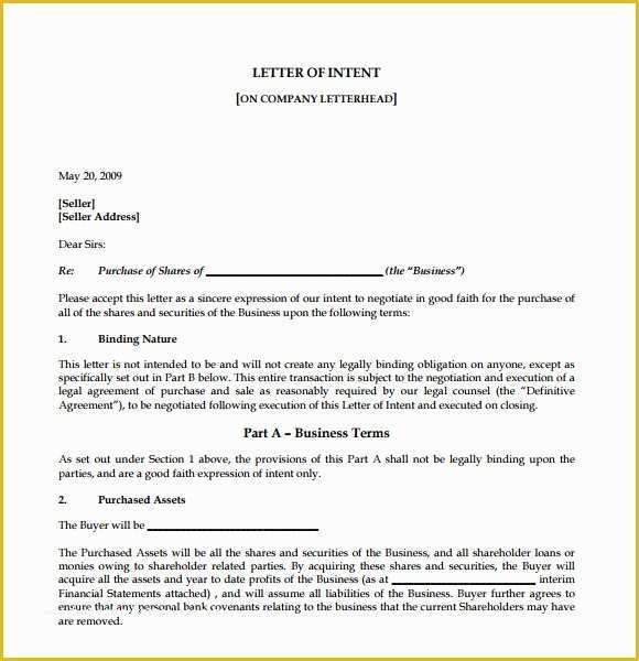 Letter Of Intent to Purchase Business Template Free Of Letter Of Intent to Purchase Business 8 Download Free