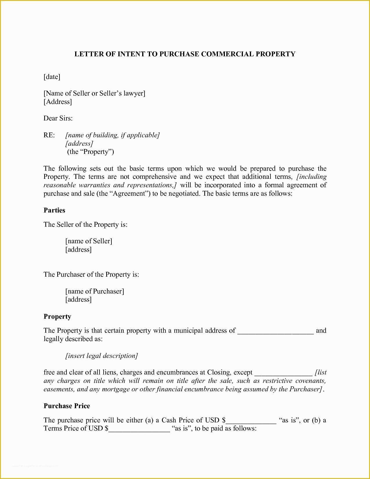 Letter Of Intent to Purchase Business Template Free Of Letter Of Intent to Purchase Mercial Property