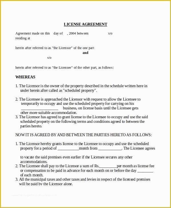 Licence Agreement Template Free Of 17 Agreement Templates Free Sample Example format