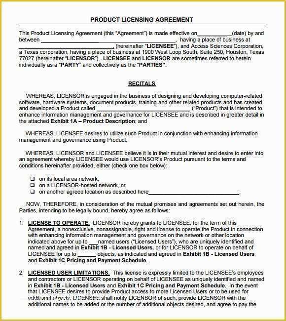 Licence Agreement Template Free Of 8 Sample License Agreements – Pdf Doc